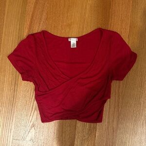 Red Women's Short Sleeve Wrap Top - Small